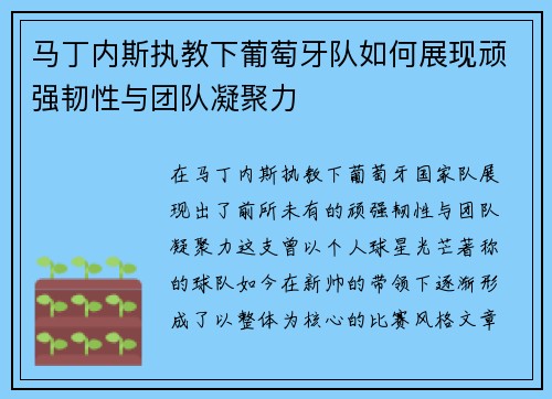 马丁内斯执教下葡萄牙队如何展现顽强韧性与团队凝聚力